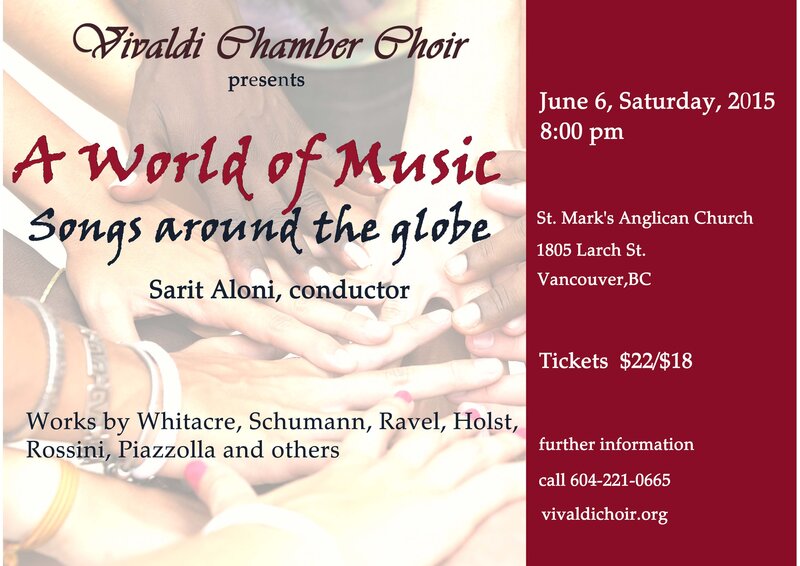 A World of Music - sounds around the globe: Vivaldi Chamber Choir @ St. Mark's Anglican Church Jun 6 2015 - May 10th @ St. Mark's Anglican Church