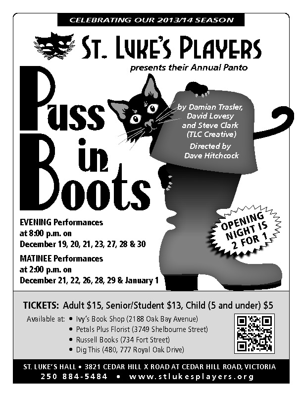 "Puss in Boots" Christmas panto @ St. Luke's Anglcian Church-Hall Dec 19 2013 - Jun 6th @ St. Luke's Anglcian Church-Hall