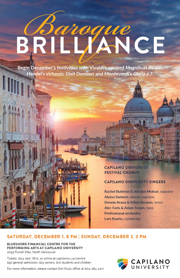 Baroque Brilliance: Capilano University Choirs @ BlueShore Financial Centre for the Performing Arts at Capilano U Dec 1 2018 - May 6th @ BlueShore Financial Centre for the Performing Arts at Capilano U