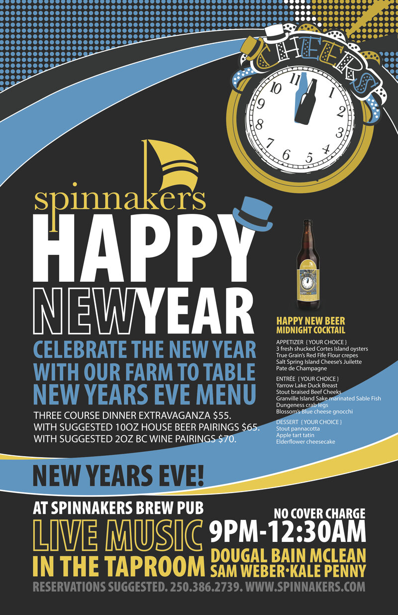 New Years Eve at Spinnaker Brewpub!: Dougal Bain McLean, Sam Weber, Kale Penny @ Spinnakers Dec 31 2013 - May 6th @ Spinnakers