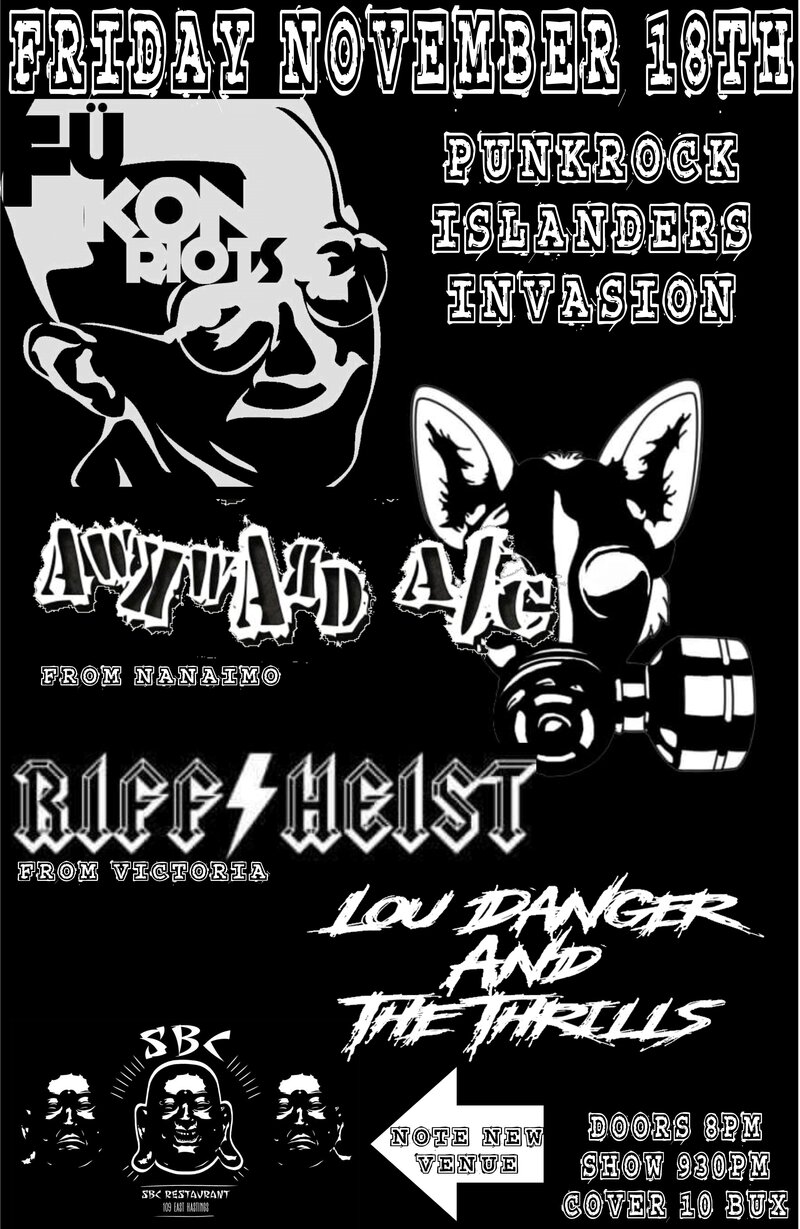 ISLAND PUNK INVASION~~: Fu Kon Riots, Awkward A/C, Riffheist, Lou Danger & The Thrills @ SBC Restaurant Nov 18 2016 - May 5th @ SBC Restaurant