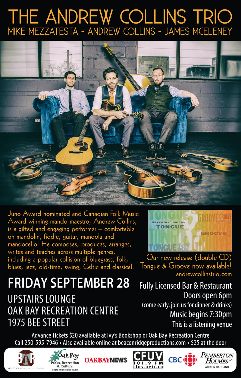 JUNO Nominated & 5X Canadian Folk Music Award Winning: Andrew Collins Trio @ Sports View Lounge Sep 28 2018 - May 11th @ Sports View Lounge