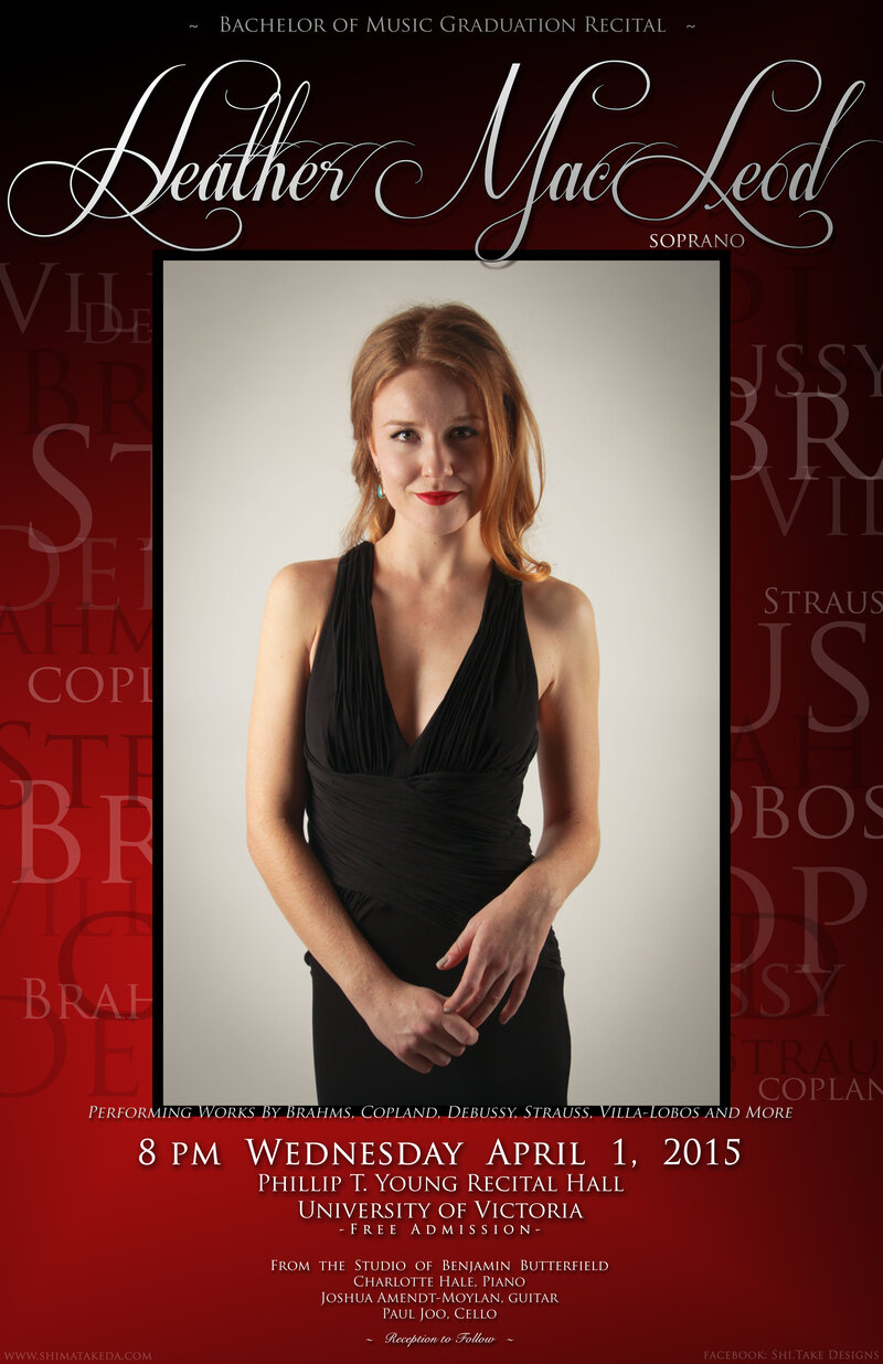Voice Recital: Heather MacLeod (Soprano), Charlotte Hale (Piano), Joshua Amendt-Moylan  (guitar), Paul Joo  (cello) @ Phillip T. Young Recital Hall (Uvic) Apr 1 2015 - Jun 3rd @ Phillip T. Young Recital Hall (Uvic)