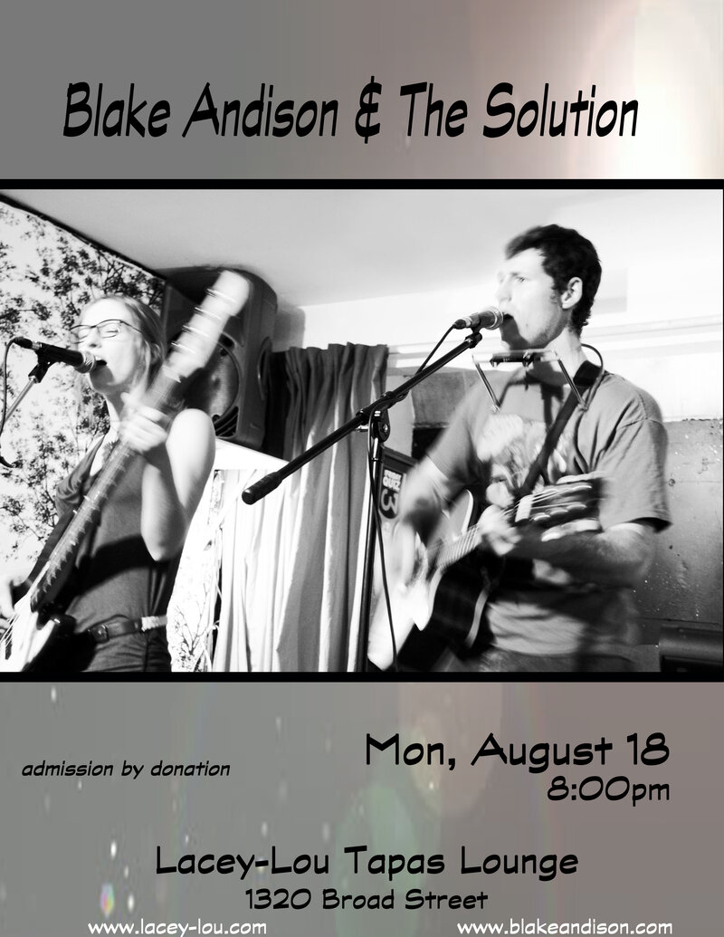 Incredible folk band!: Blake Andison and the Solution @ Lacey-Lou Tapas Lounge Aug 18 2014 - May 1st @ Lacey-Lou Tapas Lounge