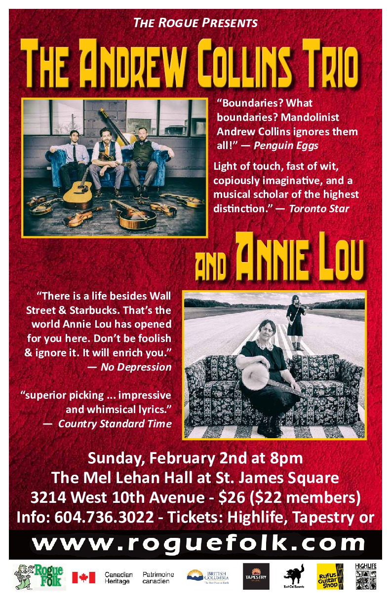 Andrew Collins Trio, Annie Lou @ Mel Lehan Hall Feb 2 2020 - May 6th @ Mel Lehan Hall