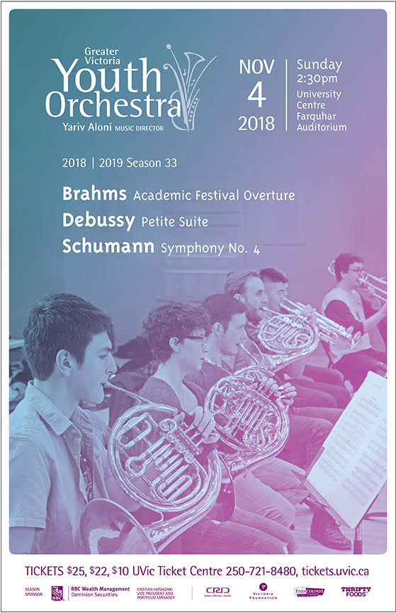 The Greater Victoria Youth Orchestra Presents Schumann Symphony No. 4: Greater Victoria Youth Orchestra , Yariv Aloni, Music Director @ The Farquhar at UVic Nov 4 2018 - May 6th @ The Farquhar at UVic