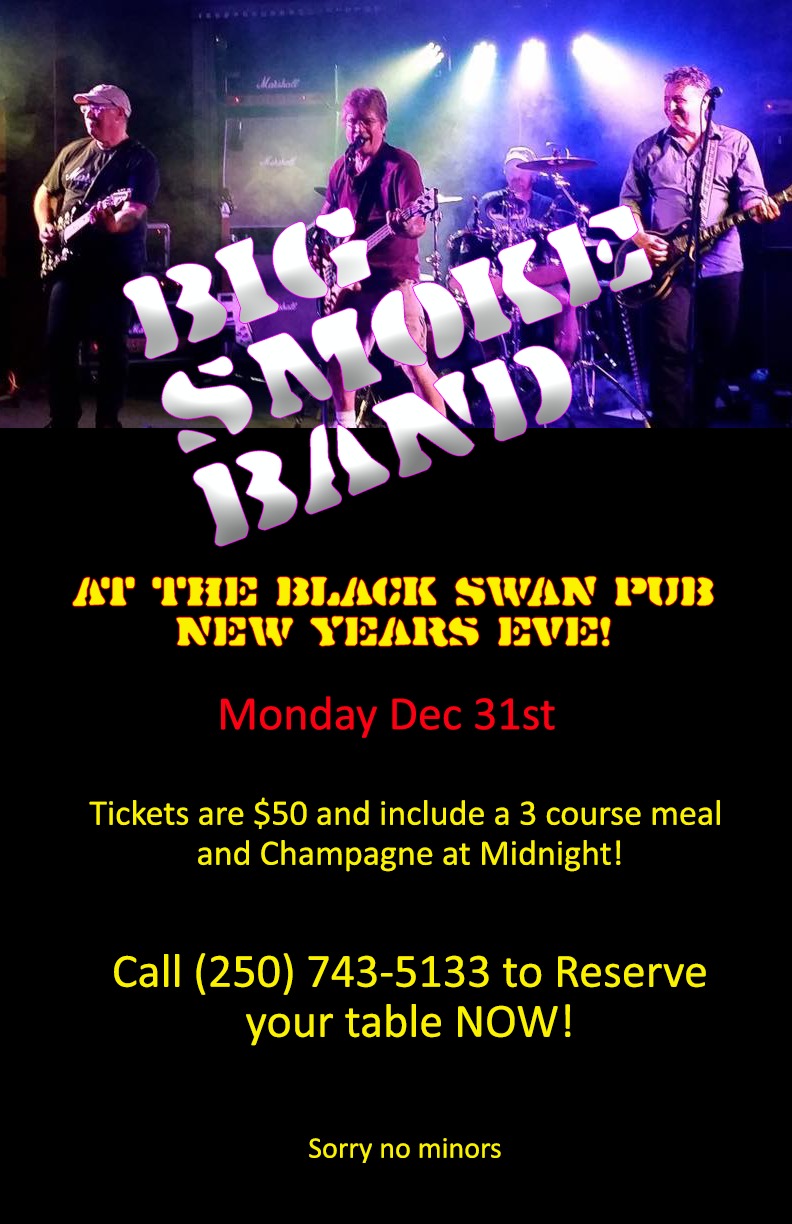 New Years Eve with Big Smoke at the Black Swan: Big Smoke Band @ Black Swan Pub Dec 31 2018 - May 9th @ Black Swan Pub