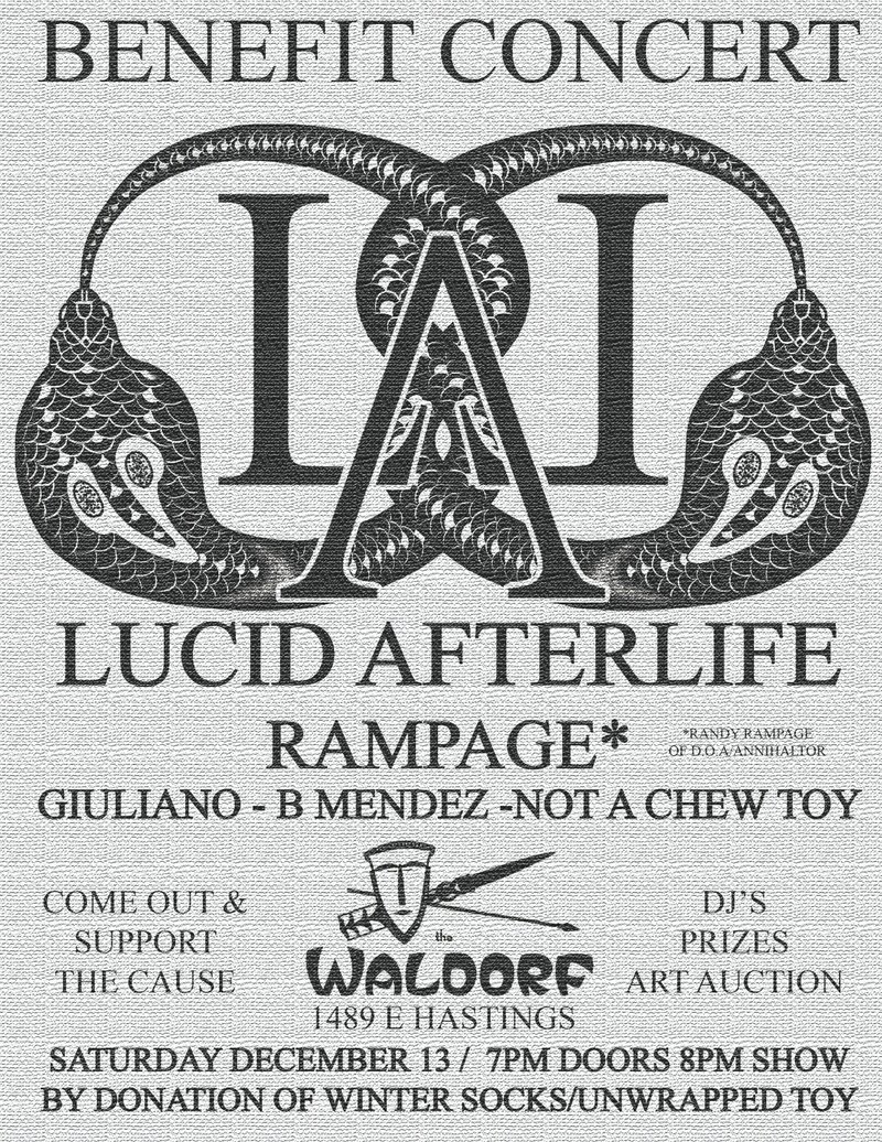 ROCK YO SOCKS OFF BENEFIT CONCERT: Lucid AfterLife, Rampage, Not A Chew Toy @ The Waldorf Dec 13 2014 - May 6th @ The Waldorf
