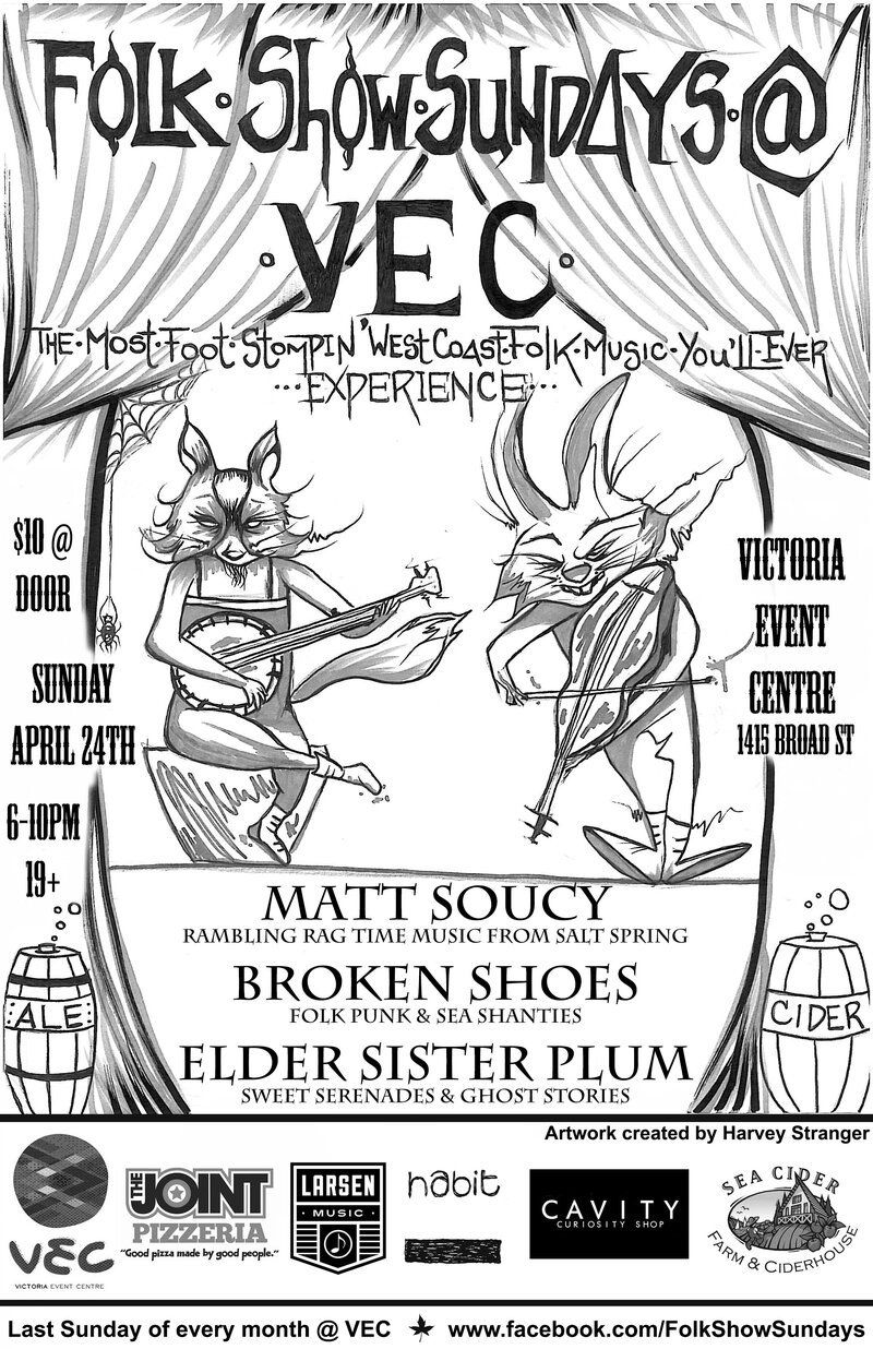 Folk Show Sundays: Matt Soucy, Broken Shoes, Elder Sister plum @ Victoria Event Centre Apr 24 2016 - Jun 4th @ Victoria Event Centre