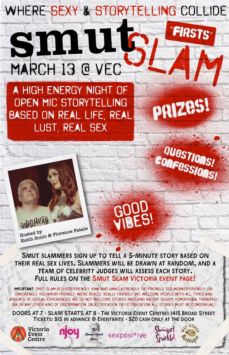 Smut Slam Victoria: "Firsts" @ Victoria Event Centre Mar 13 2019 - Jun 7th @ Victoria Event Centre