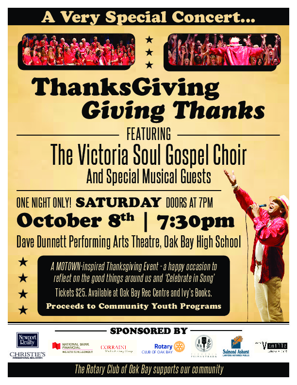 Thanksgiving Giving Thanks: Checo Tohomaso, Victoria Soul Gospel Choir @ Dave Dunnet Performing Arts Theatre, Oak Bay High School Oct 8 2016 - May 6th @ Dave Dunnet Performing Arts Theatre, Oak Bay High School
