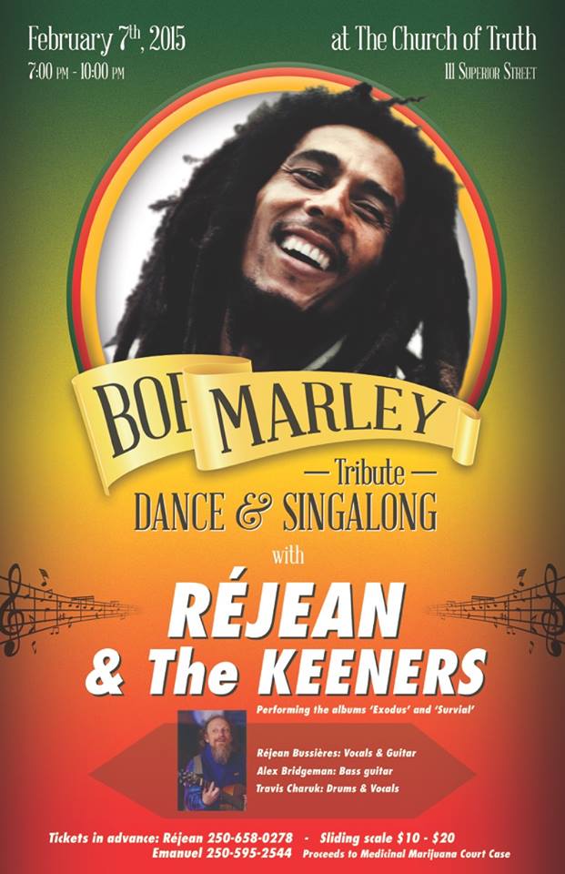 Bob Marley Tribute Dance and Sing along: Rejean & the Keeners @ Church Of Truth Feb 7 2015 - Jun 12th @ Church Of Truth