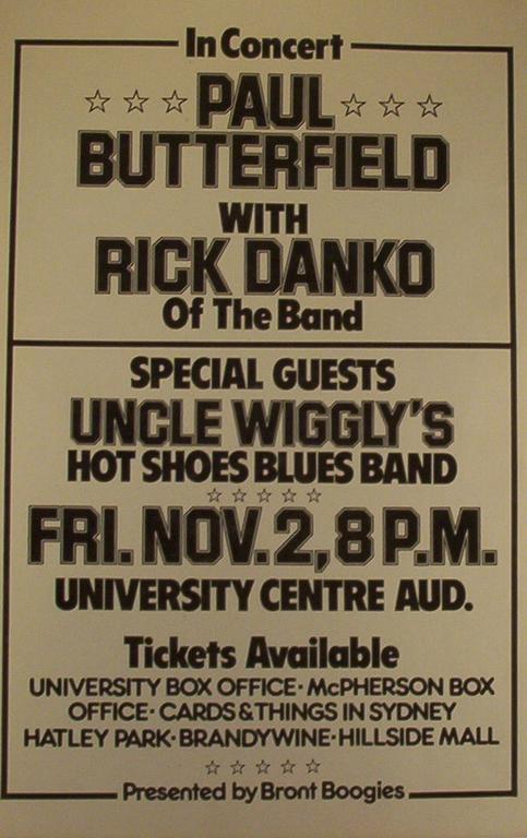 Paul Butterfield and Rick Danko: Uncle Wigglys Hot Shoes Blues Band @ The Farquhar at UVic - Nov 02, 1979