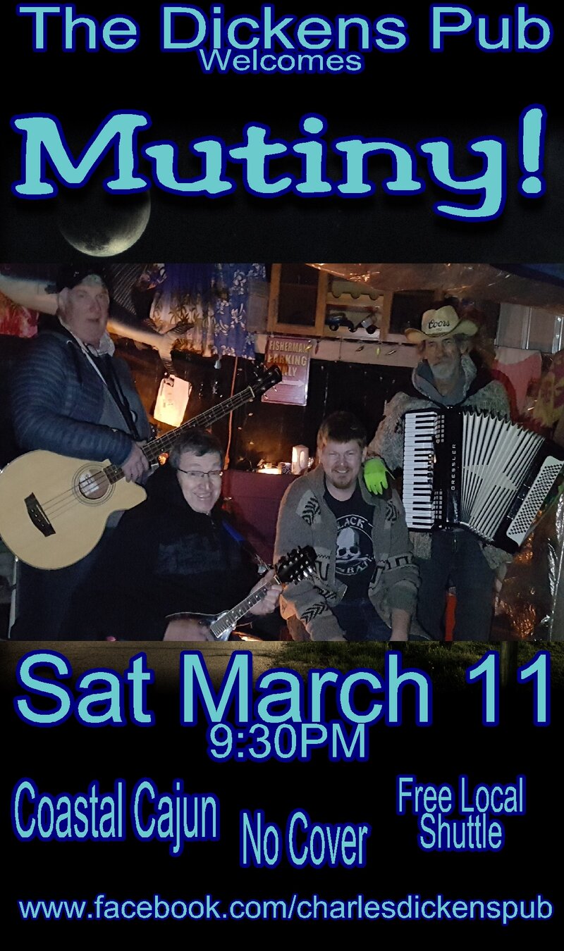The Dickens welcomes:  Mutiny.. @ Charles Dickens Pub Mar 11 2017 - May 7th @ Charles Dickens Pub