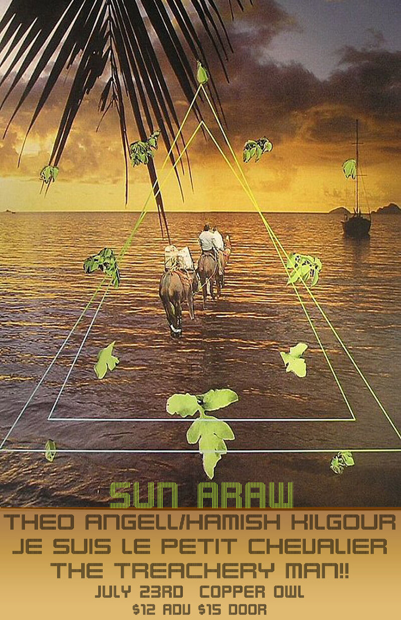 Two Headed Dog and the Copper Owl present: SUN ARAW, THEO ANGELL/HAMISH KILGOUR, JE SUIS LE PETIT CHEVALIER, THE TREACHERY MAN @ Copper Owl Jul 23 2014 - Jun 5th @ Copper Owl
