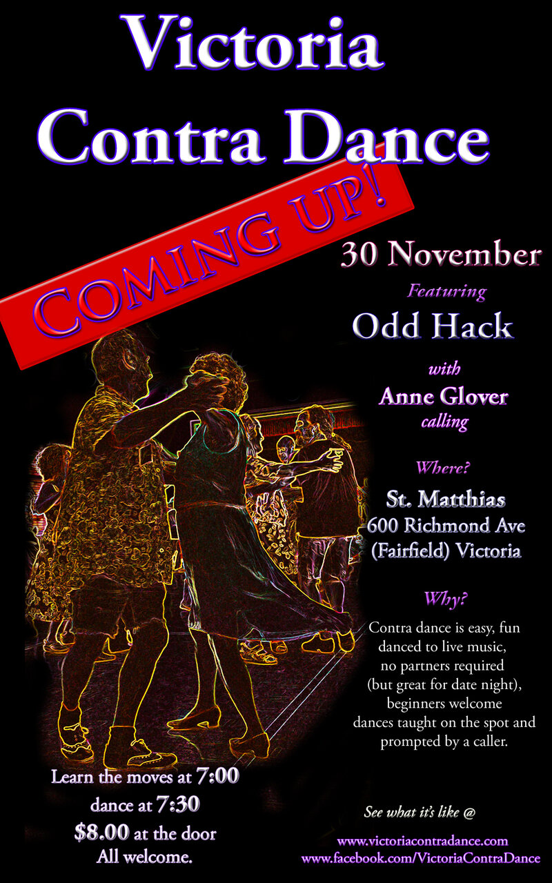Victoria Contra Dance with Odd Hack, Anne Glover calling @ St Matthias Church Nov 30 2013 - May 8th @ St Matthias Church