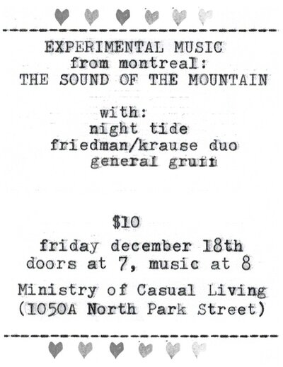 Craig Pedersen's Cut & Gouge solo trumpet tour: Sound of the Mountain, Night Tide, Friedman / Krause duo, General Gruff @ The Ministry of Casual Living Dec 18 2015 - Jun 10th @ The Ministry of Casual Living