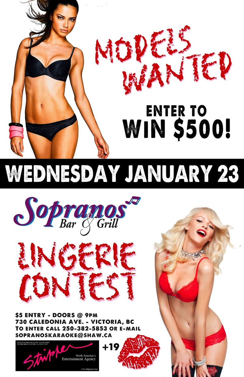 Lingerie Contest 1st Place wins $500 cash @ Soprano's Jan 23 2013 - Jun 6th @ Soprano's