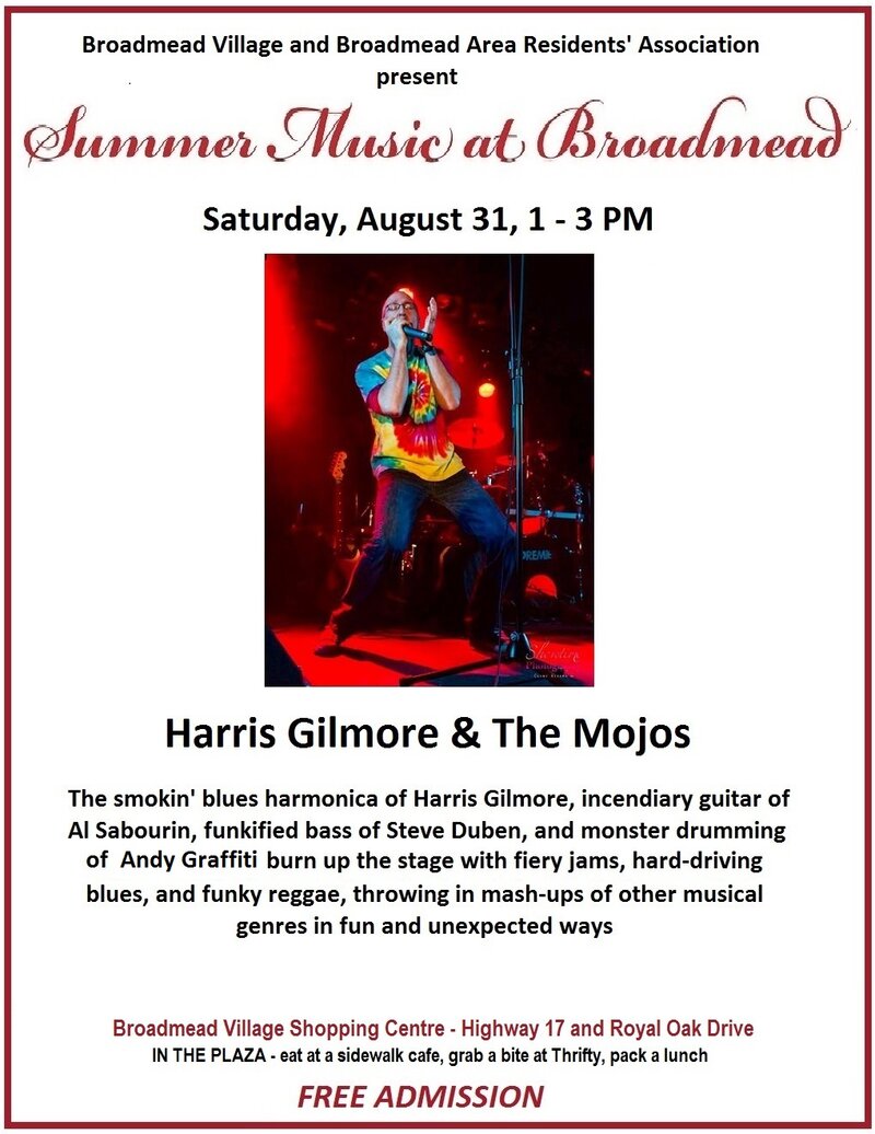 HARRIS GILMORE & THE MOJOS @ Broadmead Village Shopping Centre Aug 31 2019 - May 1st @ Broadmead Village Shopping Centre