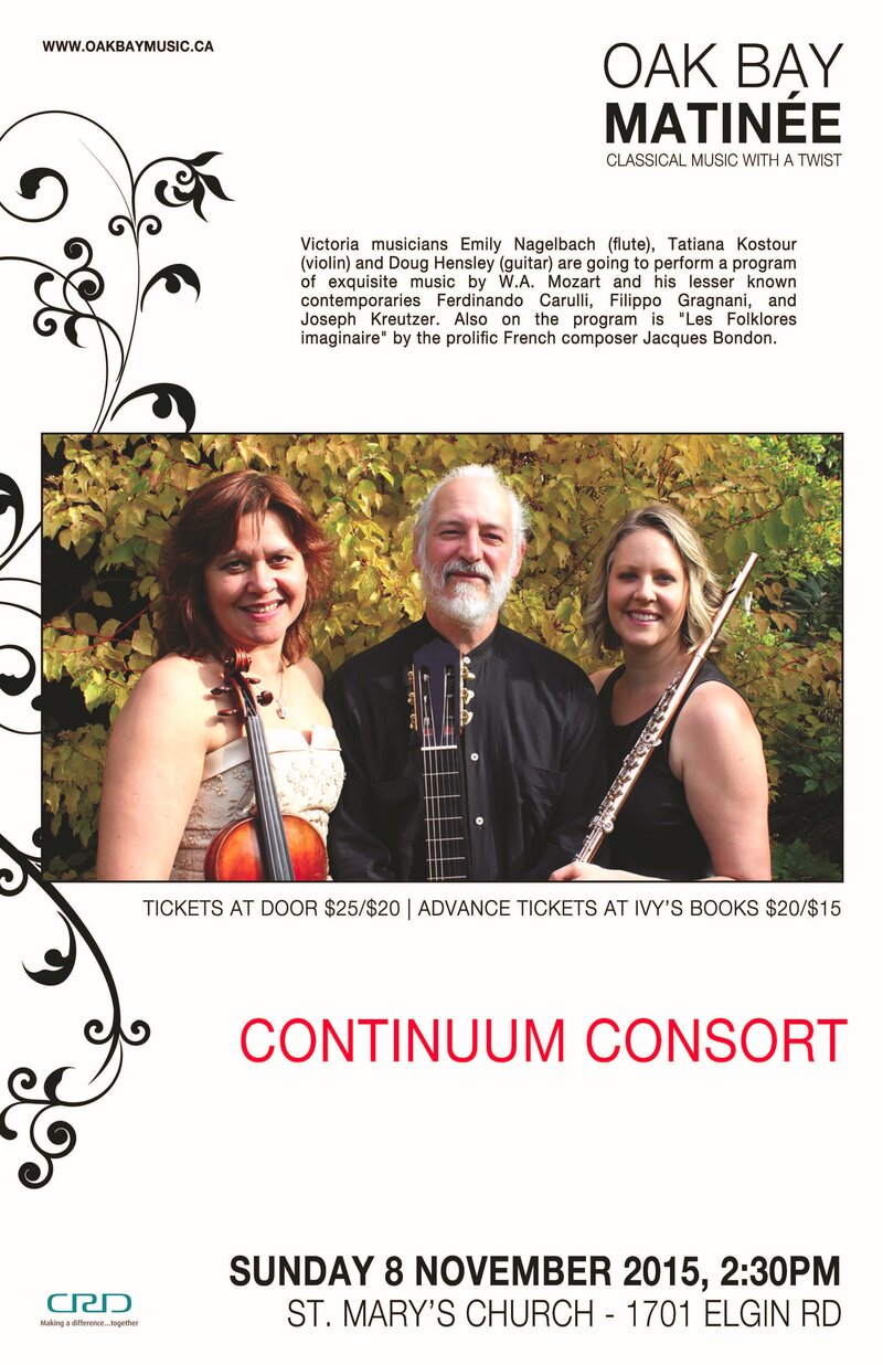 Continuum Consort, Douglas Hensley, Emily Nagelback, Tatiana Kostour @ St. Mary's Anglican Church Nov 8 2015 - Jun 3rd @ St. Mary's Anglican Church