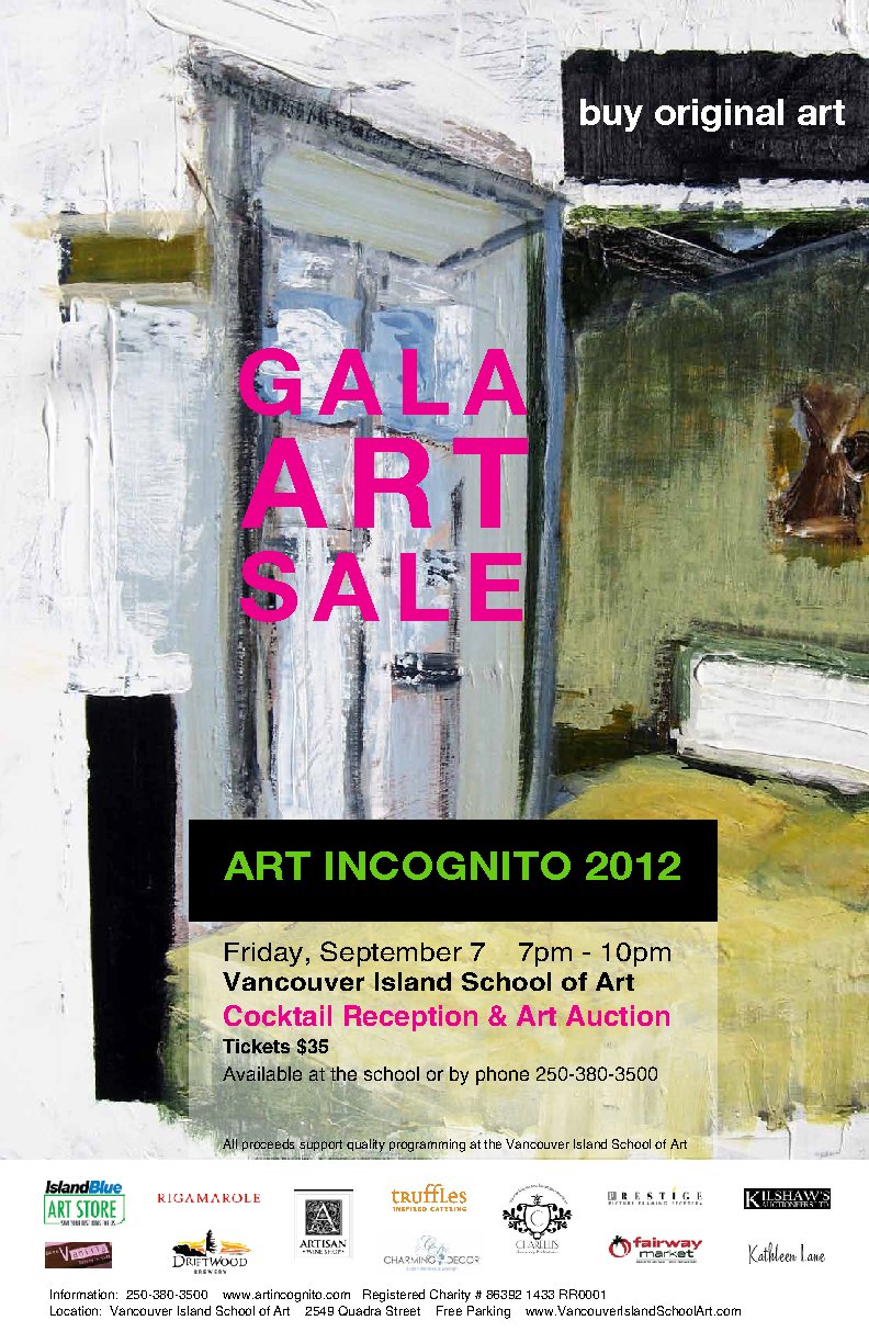 Art Incognito; Gala Art Sale @ Vancouver Island School of Art Sep 7 2012 - May 29th @ Vancouver Island School of Art