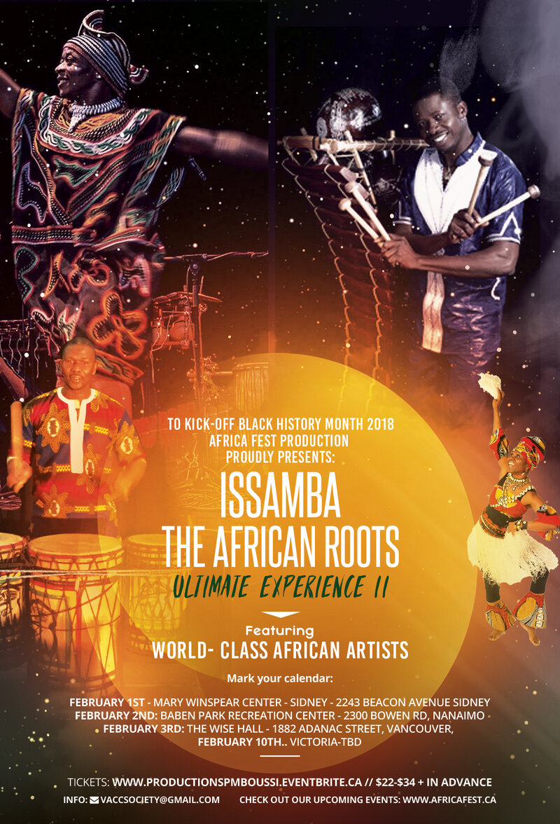 ISSAMBA: The African ROOTS Ultimate Experience Show: Mamadou Diabat&eacute;, Merlin Nyakam, Akra Soumah, Jacky Essomb&eacute; @ Mary Winspear Centre Feb 1 2018 - May 8th @ Mary Winspear Centre