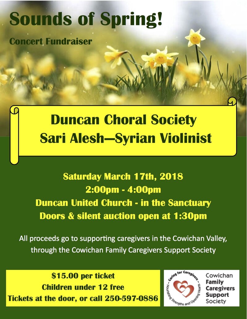 Sounds of Spring!: Duncan Choral Society, Sari Alesh @ Duncan United Church Mar 17 2018 - Jun 3rd @ Duncan United Church