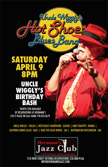 Uncle Wigglys Hot Shoes Blues Band @ Hermann's Jazz Club Apr 9 2016 - May 6th @ Hermann's Jazz Club