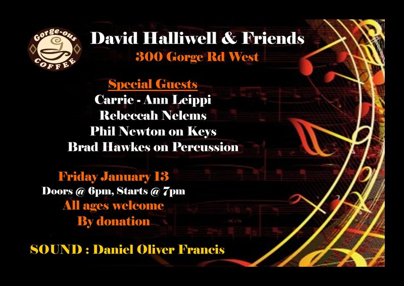 David Halliwell & Friends: David Halliwell, Carrie-Anne Leippi, Rebeccah Nelems, Brad Hawkes, Phil Newton, Daniel Oliver Francis @ Gorge-ous Coffee Jan 13 2017 - May 6th @ Gorge-ous Coffee