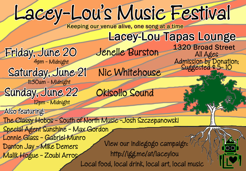 Lacey-Lou's Music Festival (Day 2): Lonnie Glass, BROKEN ARROW, South of North Music, Malik Hogue, Zoubi Arros, Nic Whitehouse @ Lacey-Lou Tapas Lounge Jun 21 2014 - May 1st @ Lacey-Lou Tapas Lounge