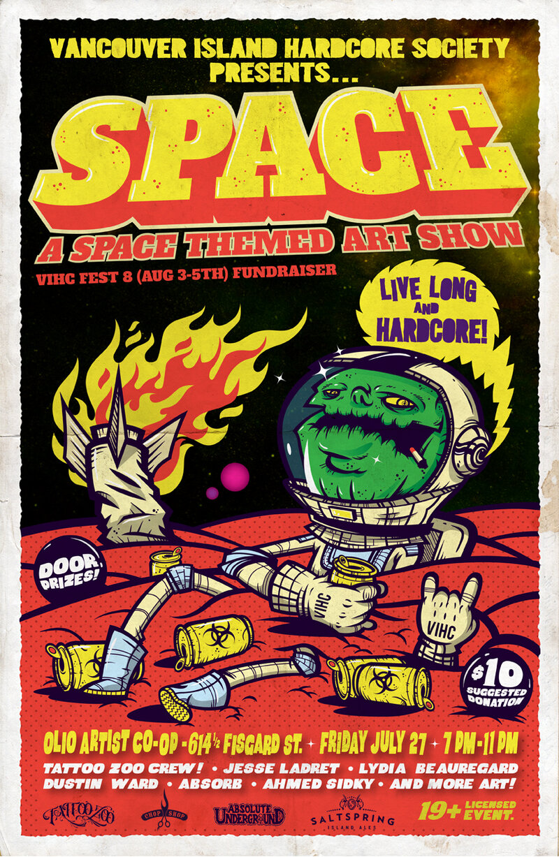 SPACE! A Space themed Artshow: Jesse Ladret, Dustin Ward, Tattoo Zoo Crew, Ahmed Sidky, Lydia Beauregard, Cory at URGE Tattoo, Dustin Ward, + more! @ Olio Artists & Workers Cooperative Jul 27 2012 - May 13th @ Olio Artists & Workers Cooperative
