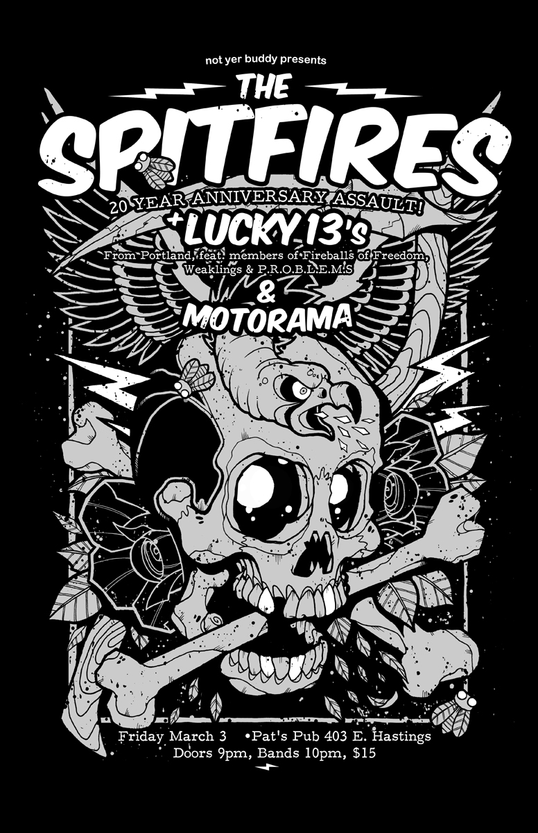 20th Anniversary Assault: The Spitfires, Lucky 13's, Motorama @ Pat's Pub Mar 3 2017 - May 6th @ Pat's Pub