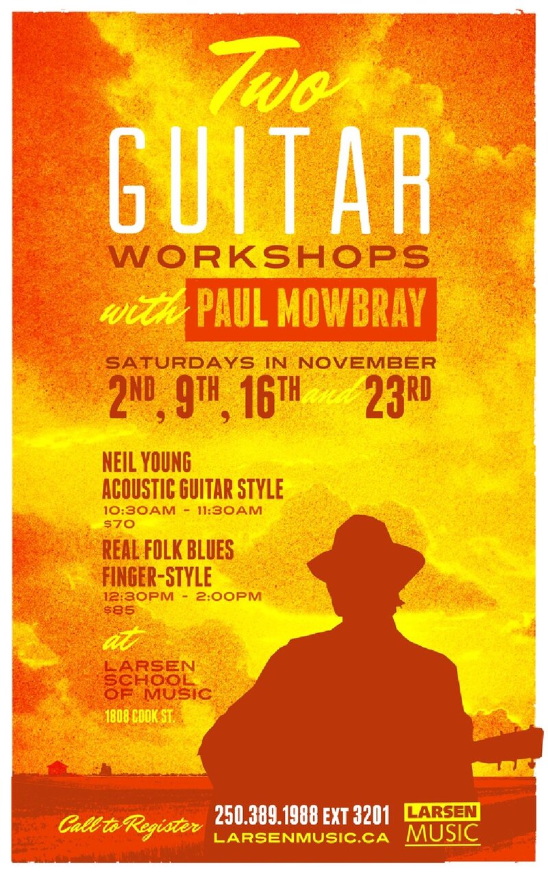 Neil Young Acoustic Guitar Style Workshop: Paul Mowbray @ Larsen School of Music - 1808 Cook St Nov 16 2013 - May 6th @ Larsen School of Music - 1808 Cook St