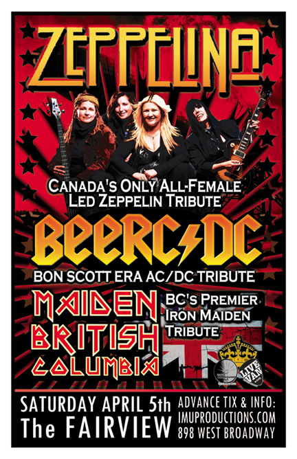 ZEPPELINA Tour Kick-Off Party w/ BEERCDC & MAIDEN BRITISH COLUMBIA: Zeppelina , BEERC / DC, Maiden British Columbia @ Fairview Pub Apr 5 2014 - May 8th @ Fairview Pub
