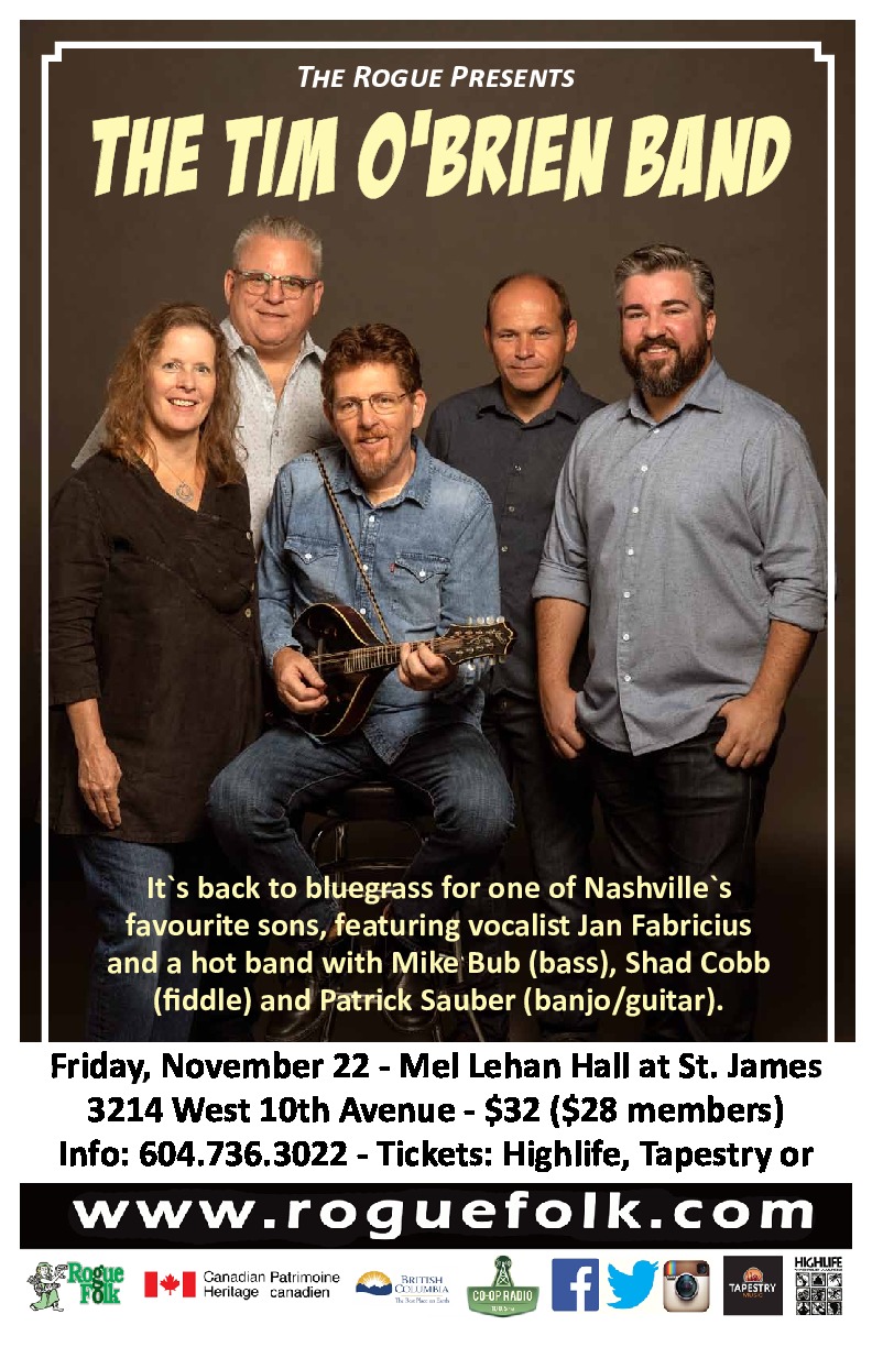 Tim O'Brien Band, The Burying Ground @ Mel Lehan Hall at St. James Nov 22 2019 - May 7th @ Mel Lehan Hall at St. James