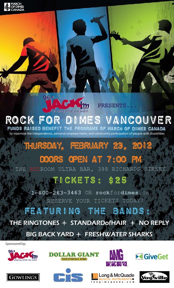 www.marchofdimes.ca: The Ringtones, STANDARDofHAIR, no reply, BIG BACKYARD, FRESHWATER SHARKS @ The Red Room Feb 23 2012 - May 7th @ The Red Room