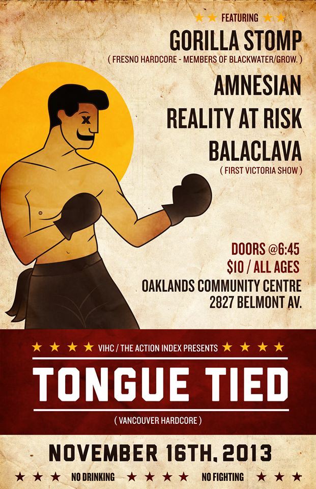 Tongue Tied, Gorilla Stomp, Amnesian, Reality At Risk, Balaclava @ Oaklands Community Association Dec 31 1969 - May 7th @ Oaklands Community Association