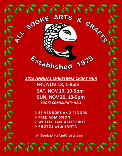 All Sooke Arts and Crafts Christmas Craft Fair @ Sooke Community Hall Nov 18 2016 - Apr 30th @ Sooke Community Hall