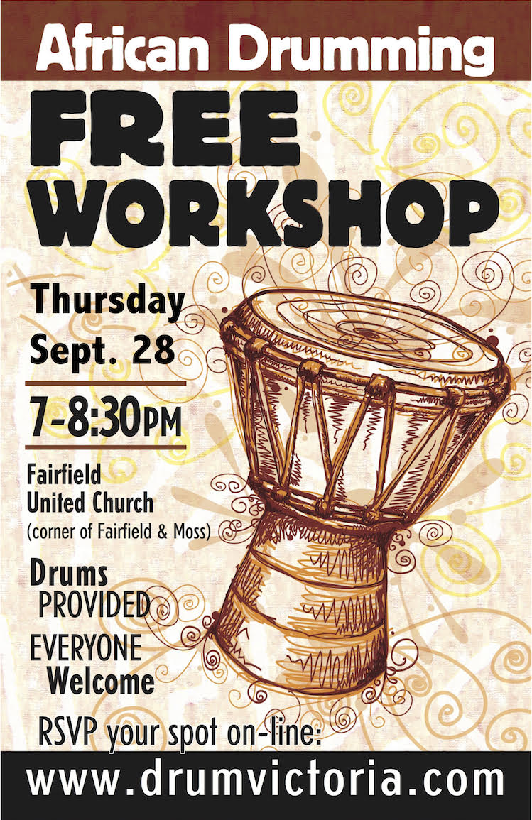 FREE Drumming Workshop   @ Fairfield United Church Sep 28 2017 - May 6th @ Fairfield United Church