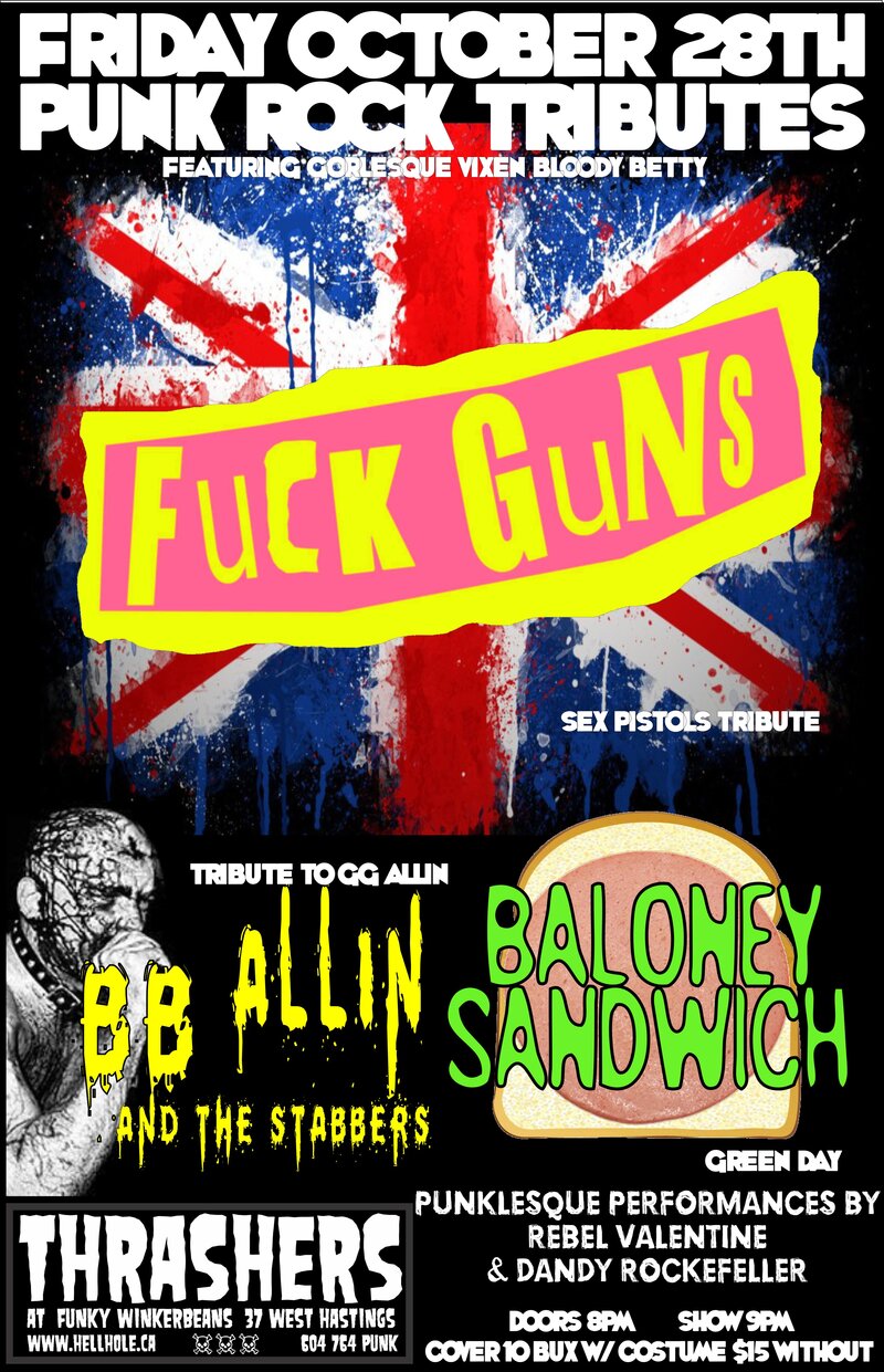 BLOODY BETTY'S HALLOWEENESQUE TRIBUTE EXTRAVAGANZA~~: BB Allin and The Stabbers, FUCK GUNS, BALONEY SANDWICH @ Funky Winker Beans Oct 28 2016 - May 6th @ Funky Winker Beans