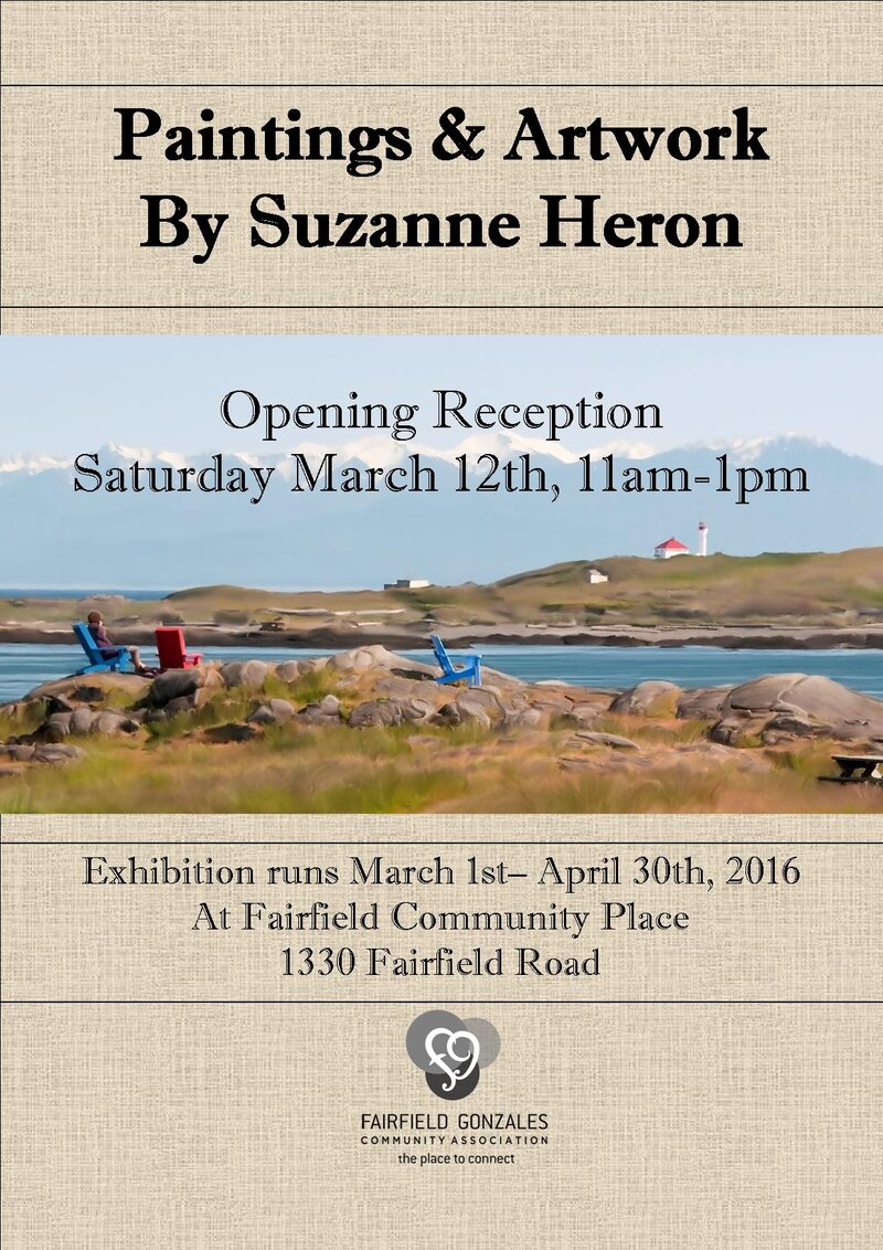 Opening Reception: Suzanne Heron @ Fairfield Gonzales Community Association Mar 12 2016 - May 7th @ Fairfield Gonzales Community Association