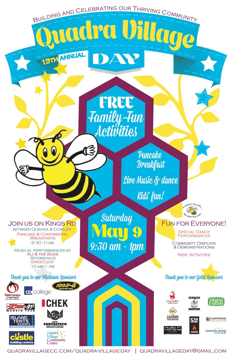 Quadra Village Day 2015: Sweet Leaf, Downtown Mischief, Boomshack @ Kings Road between Quadra and Dowler May 9 2015 - May 6th @ Kings Road between Quadra and Dowler