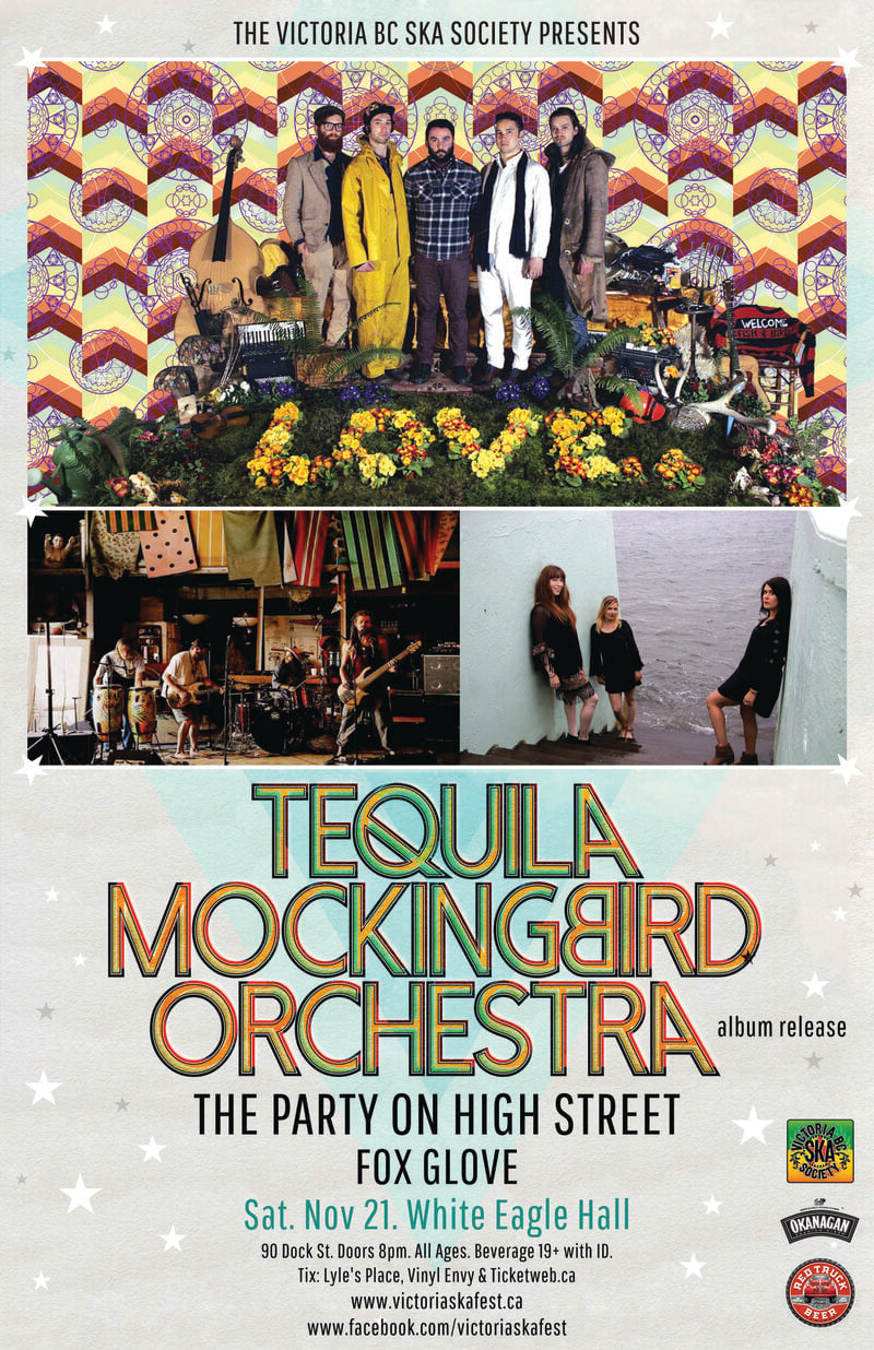 TEQUILA MOCKINGBIRD ORCHESTRA RETURNS WITH "LOVE" (ALBUM RELEASE) w/PARTY ON HIGH STREET & FOX GLOVE *(ALL AGES W/Bar for 19yrs+): Tequila Mockingbird Orchestra, The Party on High Street, Fox Glove @ White Eagle Polish Hall Nov 21 2015 - May 5th @ White Eagle Polish Hall