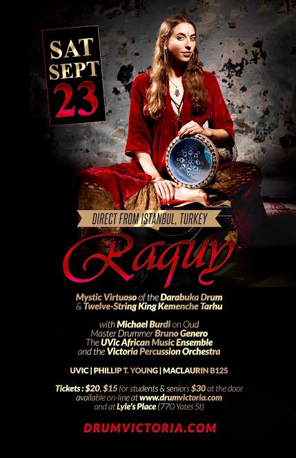 RAQUY live in Victoria: Bruno Genero, Michael Burdi, Victoria Percussion Orchestra, UVic African Music Ensemble @ Phillip T. Young Recital Hall (Uvic) - Sep 23, 2017