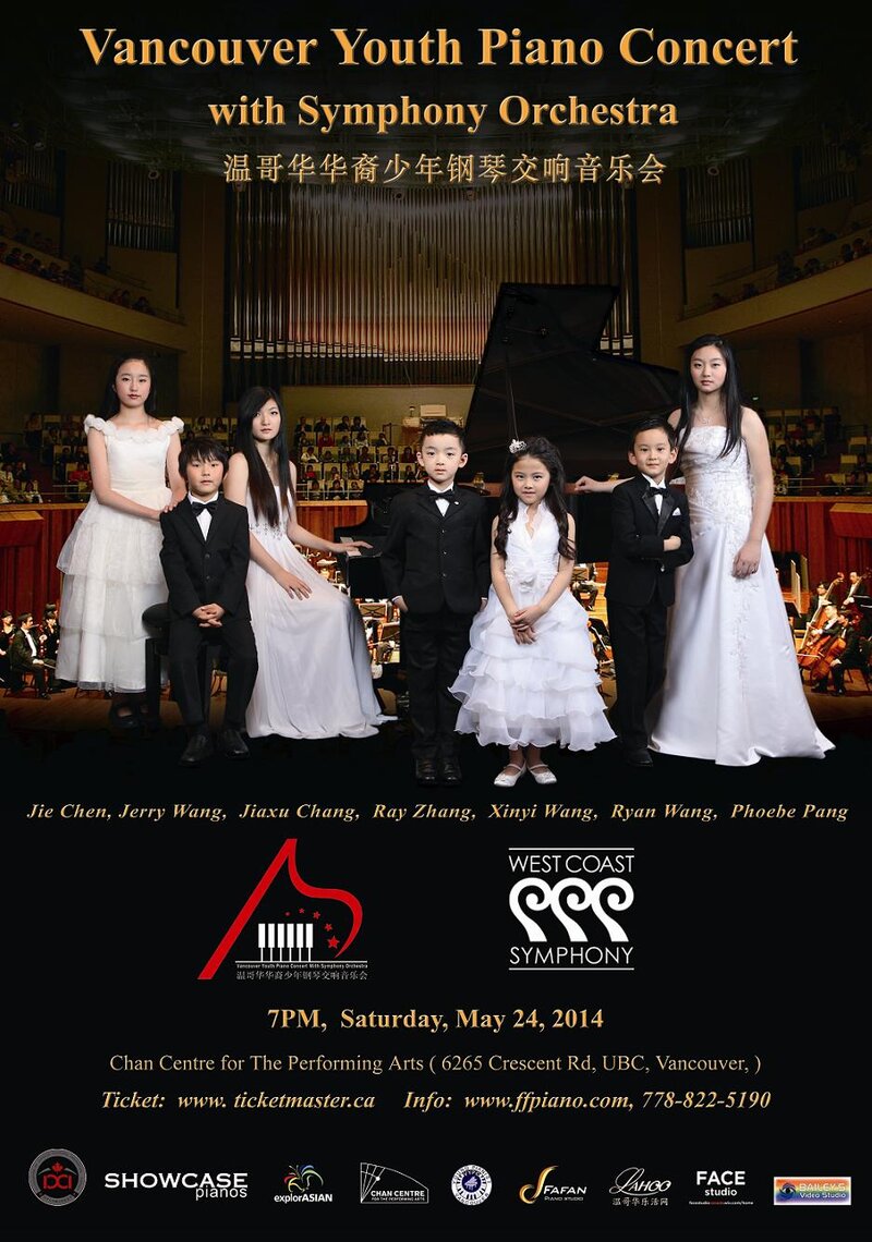 Vancouver Youth Piano Concert with: The West Coast Symphony, Ray Zhang, Xinyi Wang, Phoebe Pang, Jie Chen, Jerry Wang, Jiaxu Chang, Ryan Wang @ The Chan Centre for the Performing Arts Dec 31 1969 - May 10th @ The Chan Centre for the Performing Arts