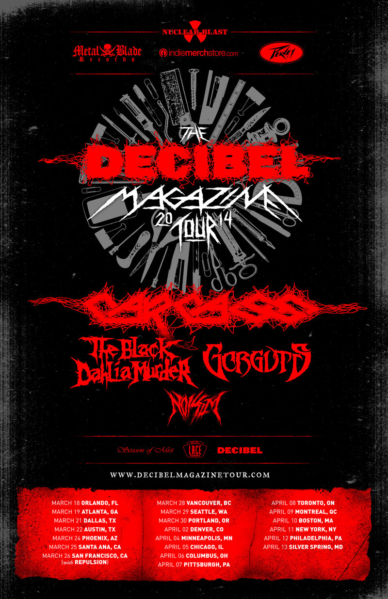 THE DECIBEL MAGAZINE TOUR ft: Carcass (10:45), The Black Dahlia Murder (9:30), GORGUTS (8:40), Noisem (8PM) @ The Commodore Ballroom Mar 28 2014 - May 6th @ The Commodore Ballroom