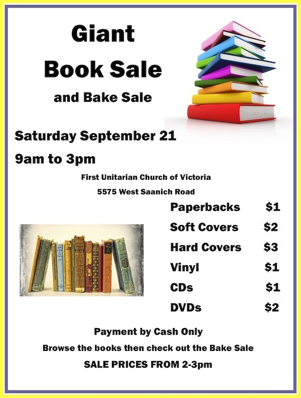 First Unitarian Church of Victoria Used Book Sale @ First Unitarian Church of Victoria Sep 21 2019 - May 1st @ First Unitarian Church of Victoria