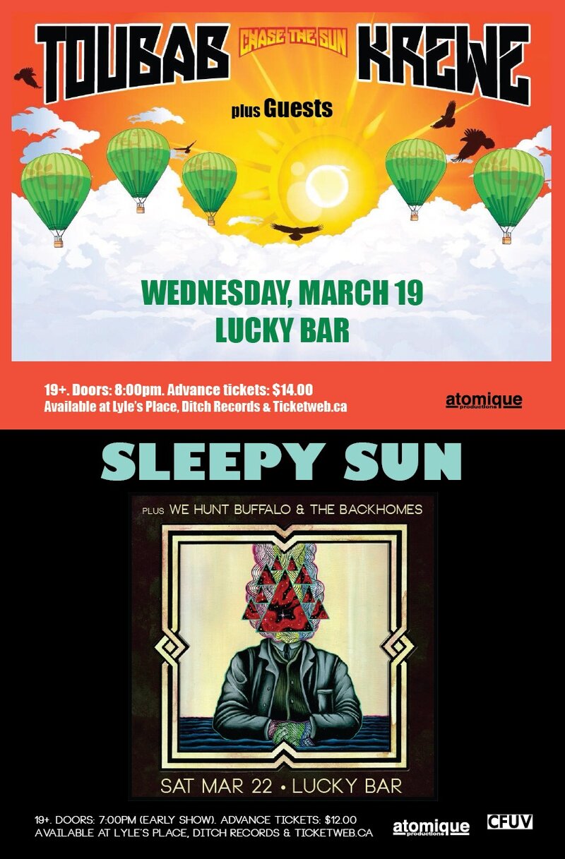 Sleepy Sun, We Hunt Buffalo, The Backhomes @ Lucky Bar Mar 22 2014 - May 6th @ Lucky Bar