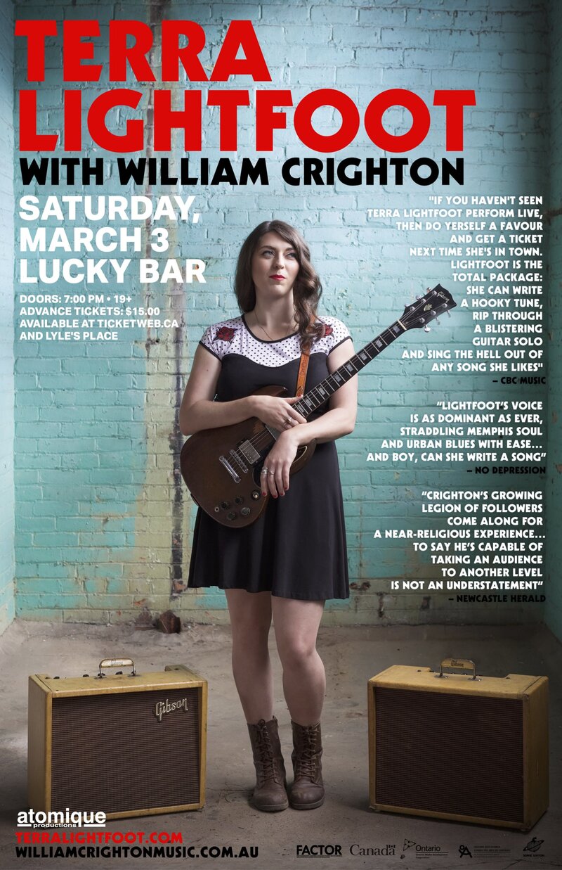 TERRA LIGHTFOOT, William Crighton @ Lucky Bar Mar 3 2018 - Jun 6th @ Lucky Bar
