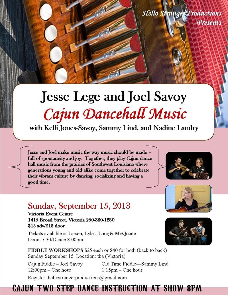 Cajun Country Dance all the way from Louisiana: Jesse Lege and Joel Savoy Cajun Country Band @ Victoria Event Centre Sep 15 2013 - Jun 6th @ Victoria Event Centre